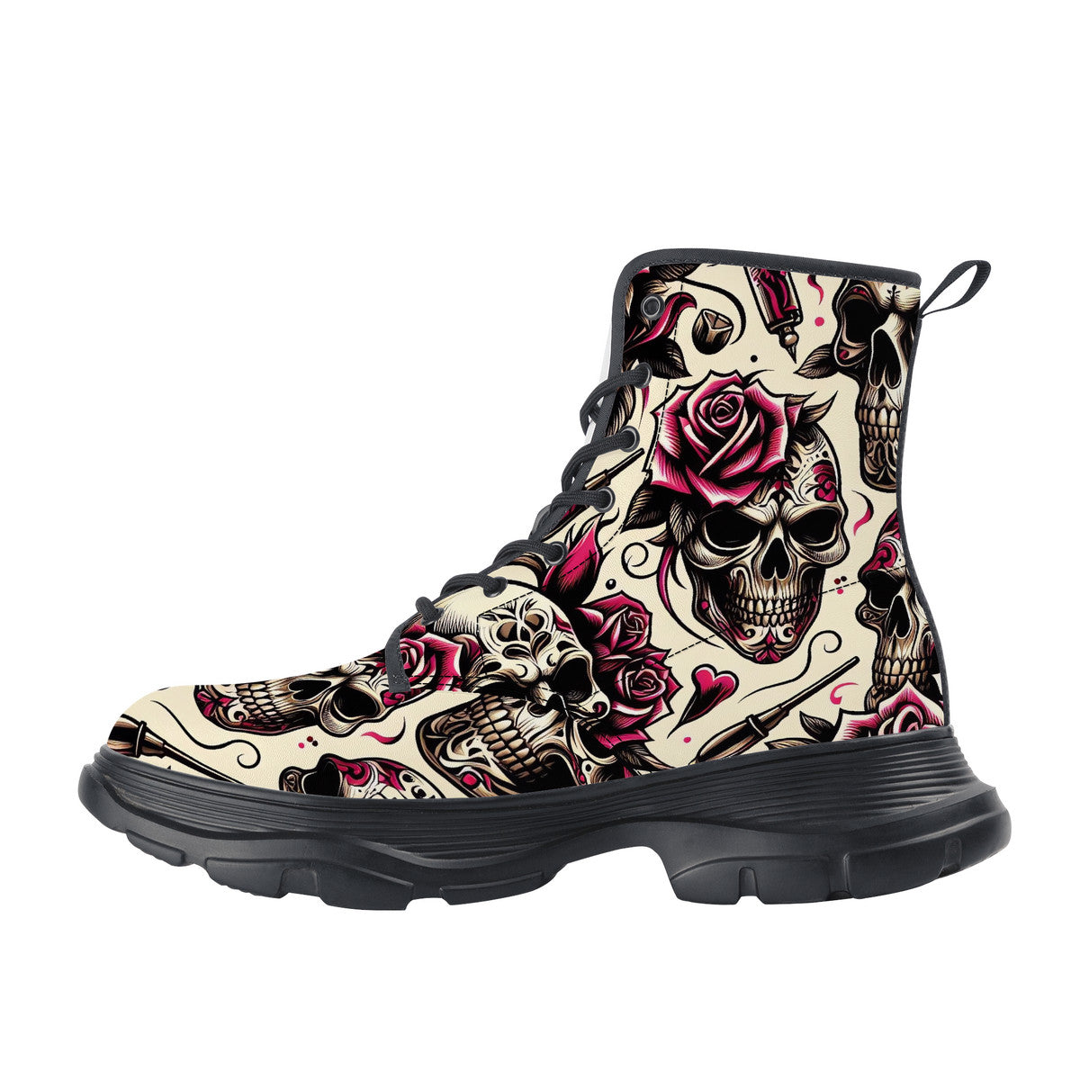 Skull and Rose Chunky Boots