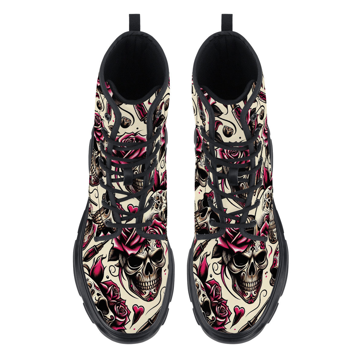 Skull and Rose Chunky Boots