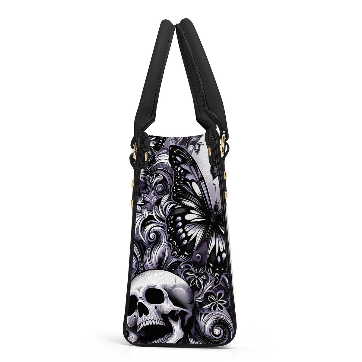 Skull and Butterflies Luxury Women PU Tote Bag - Black JewelryLuxeUS.Shop