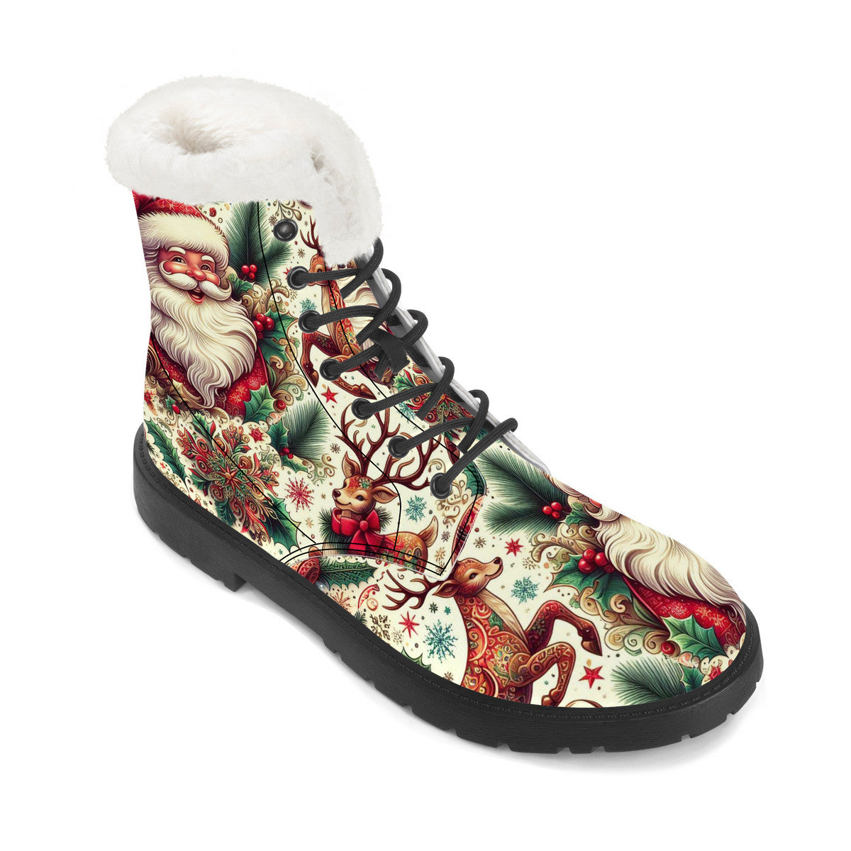 Santa Claus Christmas reindeers  Faux Fur Synthetic Leather Boot